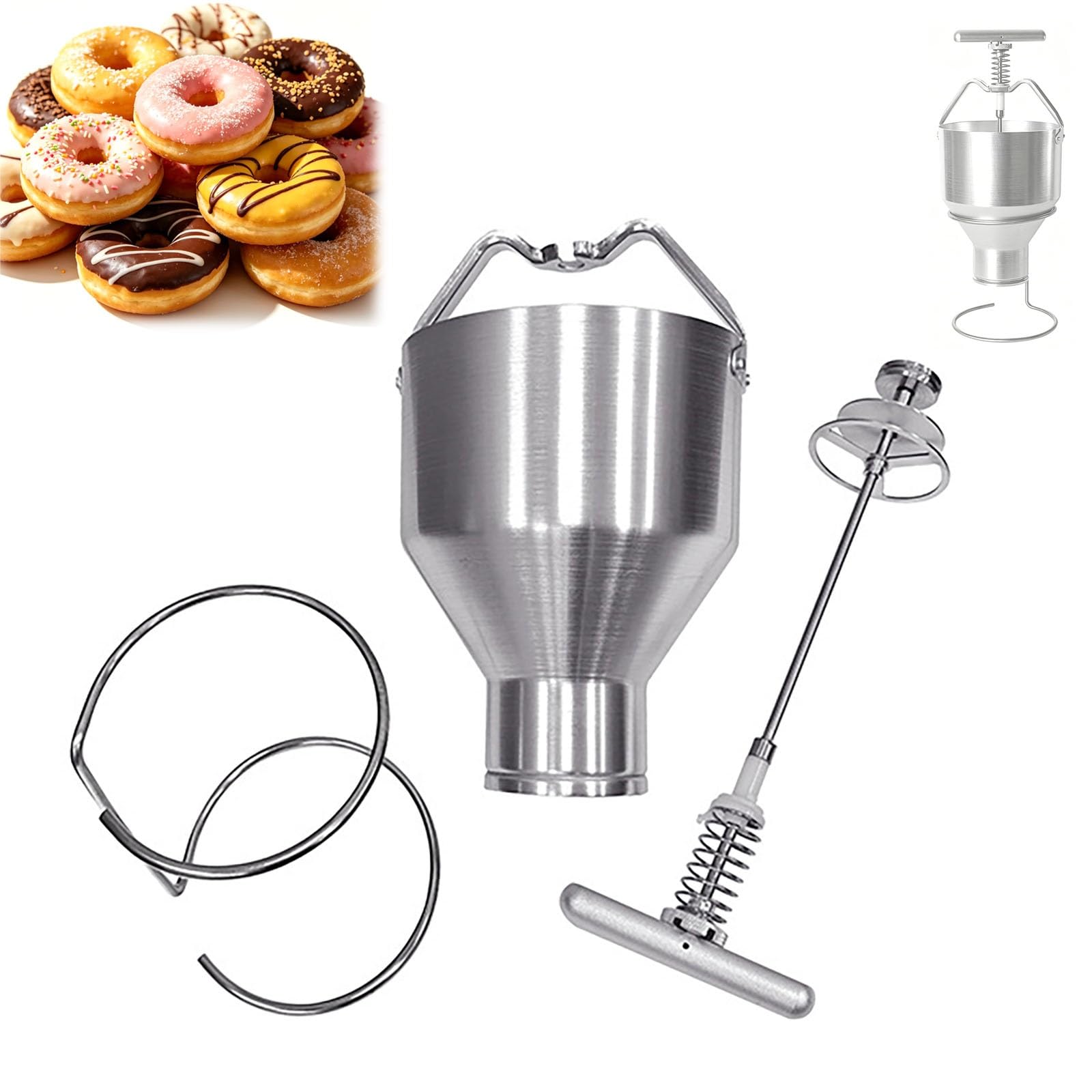 3L Manuelle Donut Maker Edelstahl, Einstellbare 6 Stärke Einstellungen, Dosiert 50-90mm Teig für Bäckerei Cafe Restaurant Verwendung, Easy Clean Commercial Grade Backwerkzeug