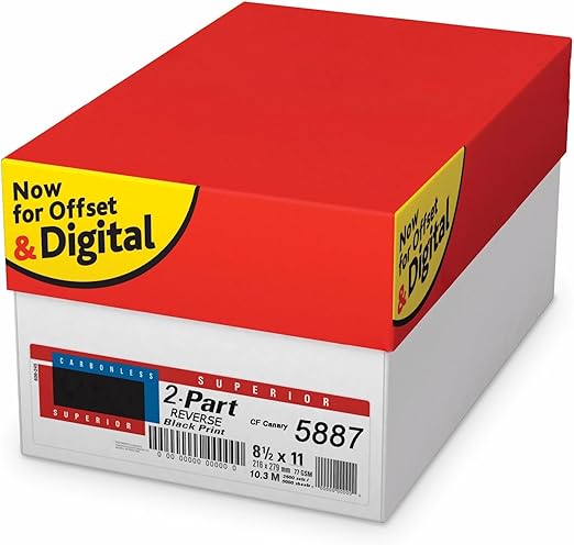 Superior 8.5 x 11 Carbonless Paper, 2 Part Reverse (Bright White/Canary), 2000 Sets, 4000 Sheets, (8 Reams)