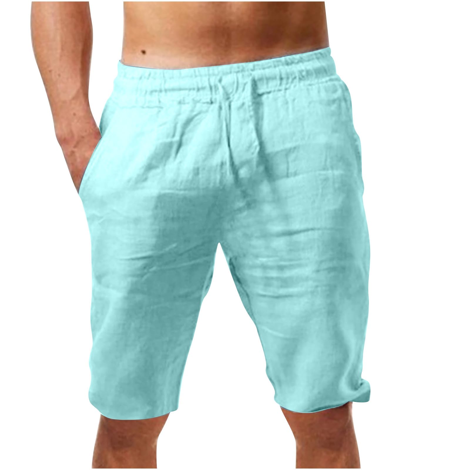 Guhmomh Kurze Hosen Herren Sommer Leinen Shorts Baumwolle Leinenhose Kurz Sporthose Freizeithose Casual Sommerhose Leicht Jogginghose Baggy Strand Bermuda Laufhose Atmungsaktiv Wanderhose Mintgrün XL