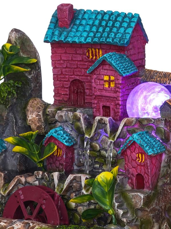 Image of Polyresin Tabletop 2 Steps Hut Style Indoor Water Fountain for Home Decor with LED, Speed Controller Pump & Crystal Ball (Size: 28 x 18 x 29 CM |Colour: Multi | Weight: 1970 Gram)