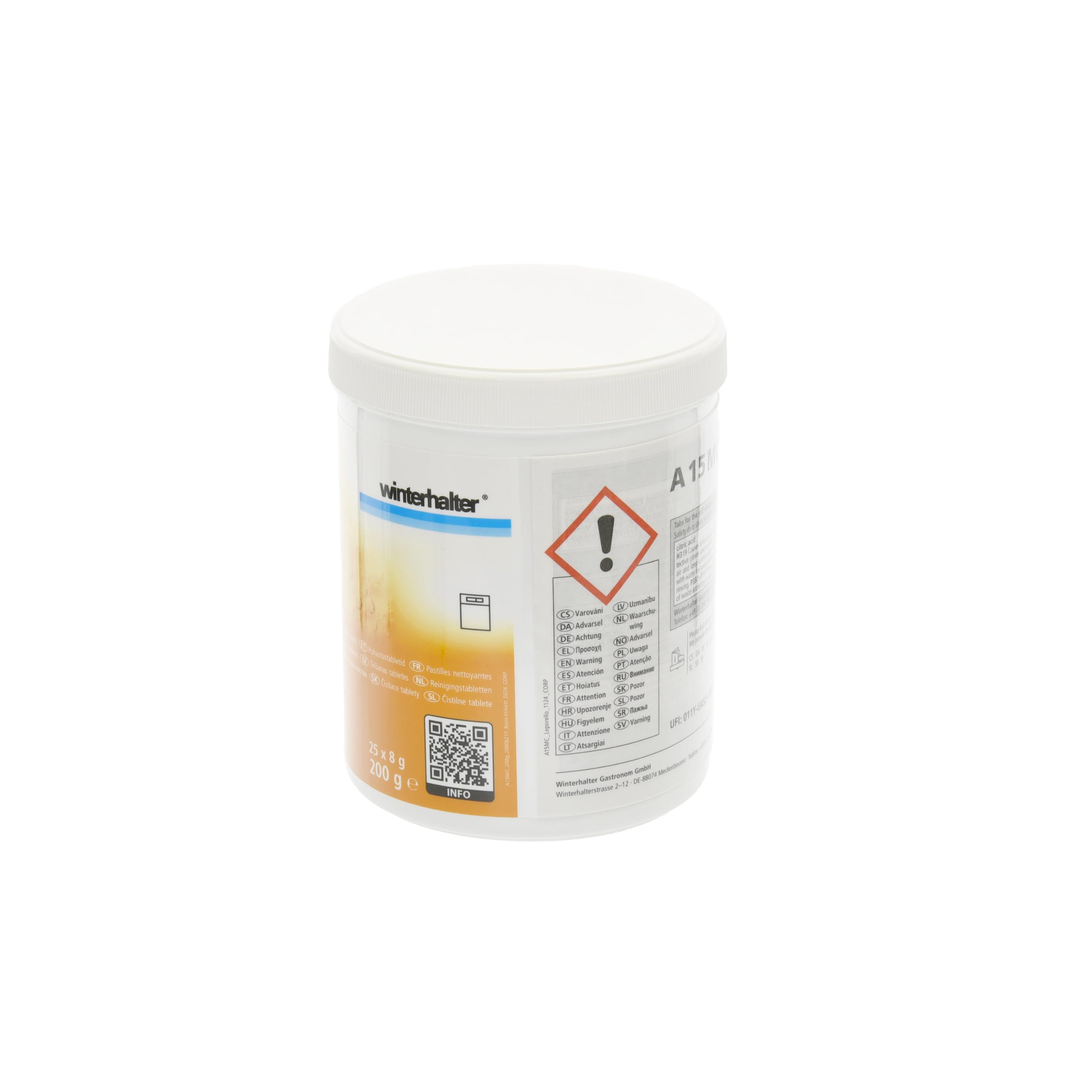 Winterhalter A15 MC Compresse detergenti per lavastoviglie 20006217 Set di 2 lattine da 25 compresse detergenti per la ristorazione professionale, rimuove calcare, depositi e odori –A15 MC