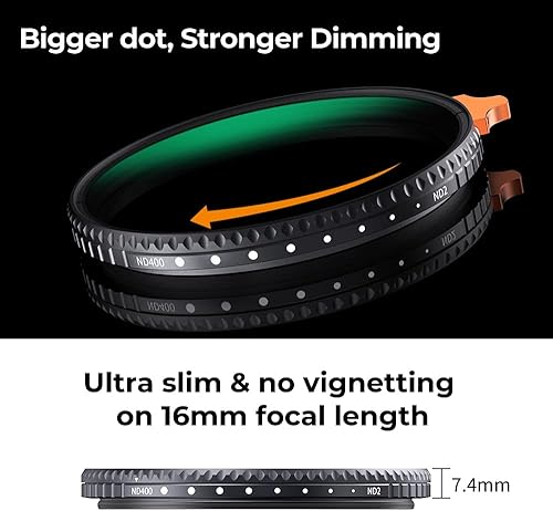 Miniatura 8 de K&F Concept Filtro ND variable de putter de 2.638 in ND2-ND400 (1-9 paradas) 28 recubrimientos multicapa Filtro de densidad neutra ajustable de