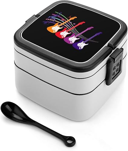 Colourful Music Guitar Lunch Box Portable Bento Box Food Container Bento Storage with Removeable Compartments