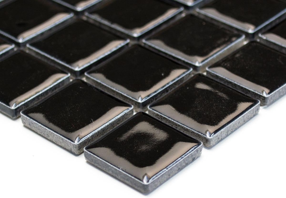 Mosaico de cerámica negro brillante para azulejos de pared cocina MOS18-0302 | 10 alfombrillas de mosaico