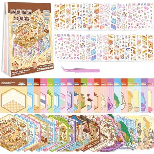 20 Sets Sticker Scene Books 3D House Sticker Therapy Book for Adults Kids