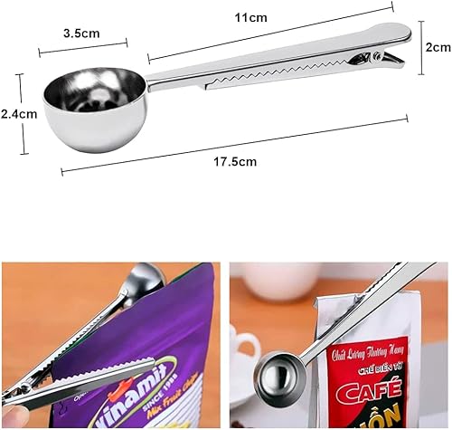 Miniatura 9 de Paquete de 2 cucharas de café, cucharas medidoras de acero inoxidable con clip para bolsa de café molido, expreso, granos de café (oro rosa y oro