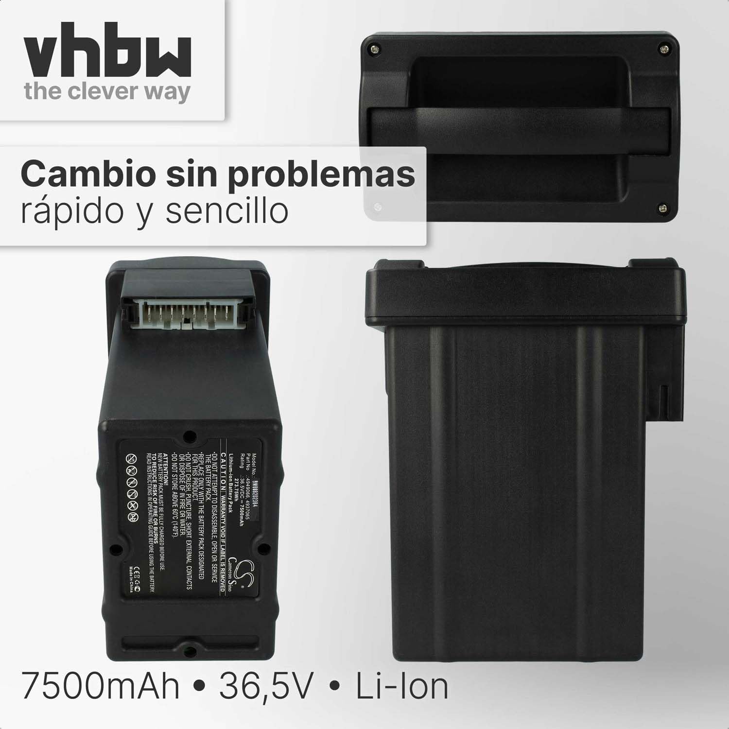 vhbw Batería Recargable Compatible con Wolf Garten Power 37, 40 cortacésped, Robot cortacésped (7500 mAh, 36.5 V, Li-Ion)