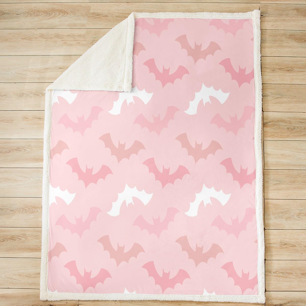 Happy Halloween Theme Kids Throw Blanket,Cartoon Bats Silhouettes Bed Blanket for Boys Girls Adults,Gothic Bats Cute Fleece Blanket,Pink Romantic Fuzzy Blanket,Queen Size (90 x 90 Inches)