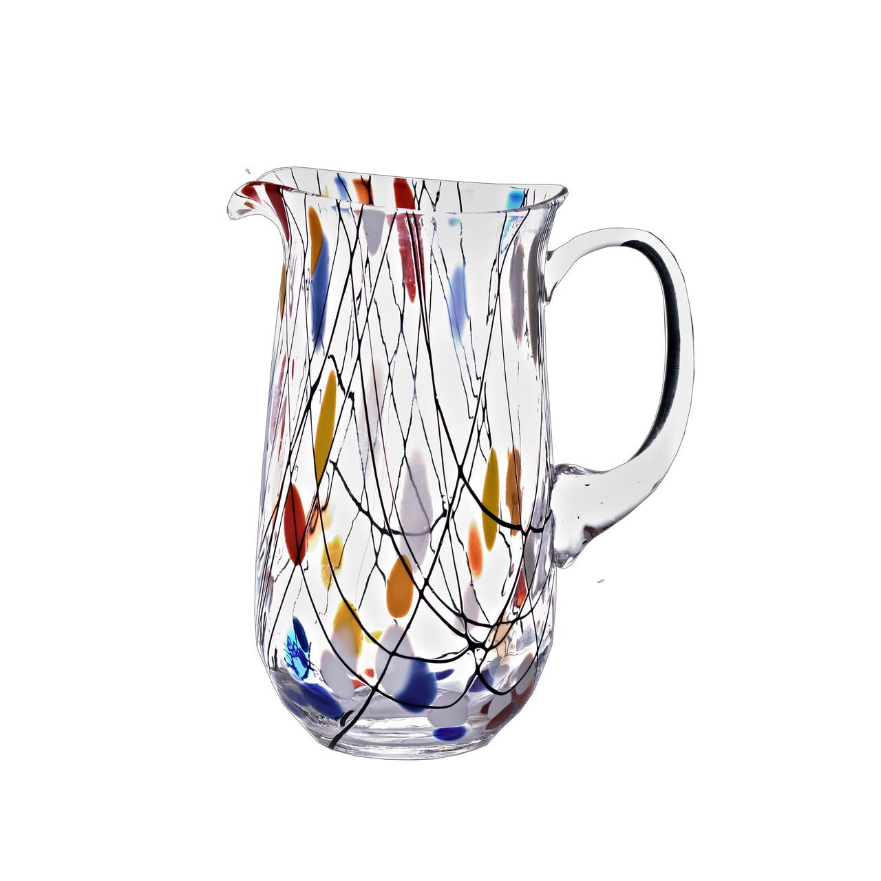 Glaskrug 1,5 L mit 2 Trinkgläsern 250 ml Maria aus Kristallglas mit Fadendekor und Punkten, Elegantes Trinkgläser Set für Wasser Saft Küche Tischdeko & Osterdeko