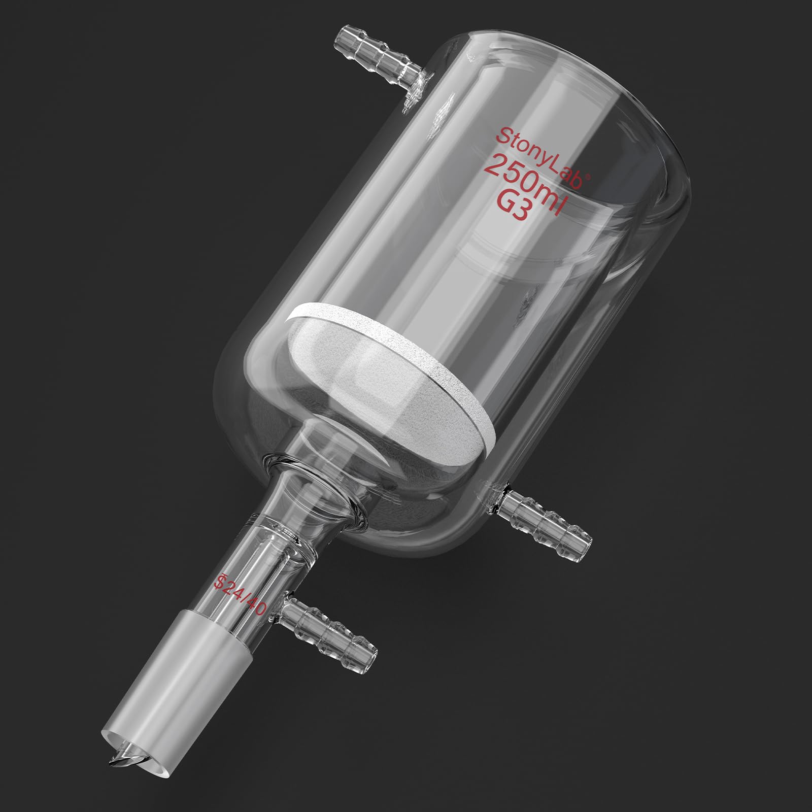 stonylab Embudo Buchner Jaquetado con Disco Filtro Frito (15-40 μm), Vidrio Borosilicato, Conexión 24/40, Conexión de Manguera 10 mm, 250 ml para Filtración al Vacío con Control de Temperatura