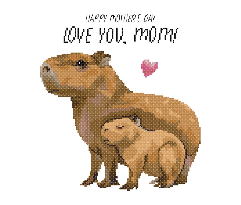 Awesocrafts Love You Cross Stitch Stamped Kits Capybara Mother And Child Easy Patterns Cross Stitching Embroidery Needlework Kit Supplies