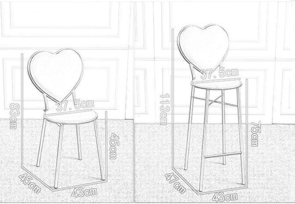 Wrought Iron Heart-Shaped Stools Flannel Lounge Chairs Kitchen Counter Dessert Shop High Bar Stool with Backrest Cafe Golden Dresser Chair Metal Legs (Color : Pink, Size : 75cm)