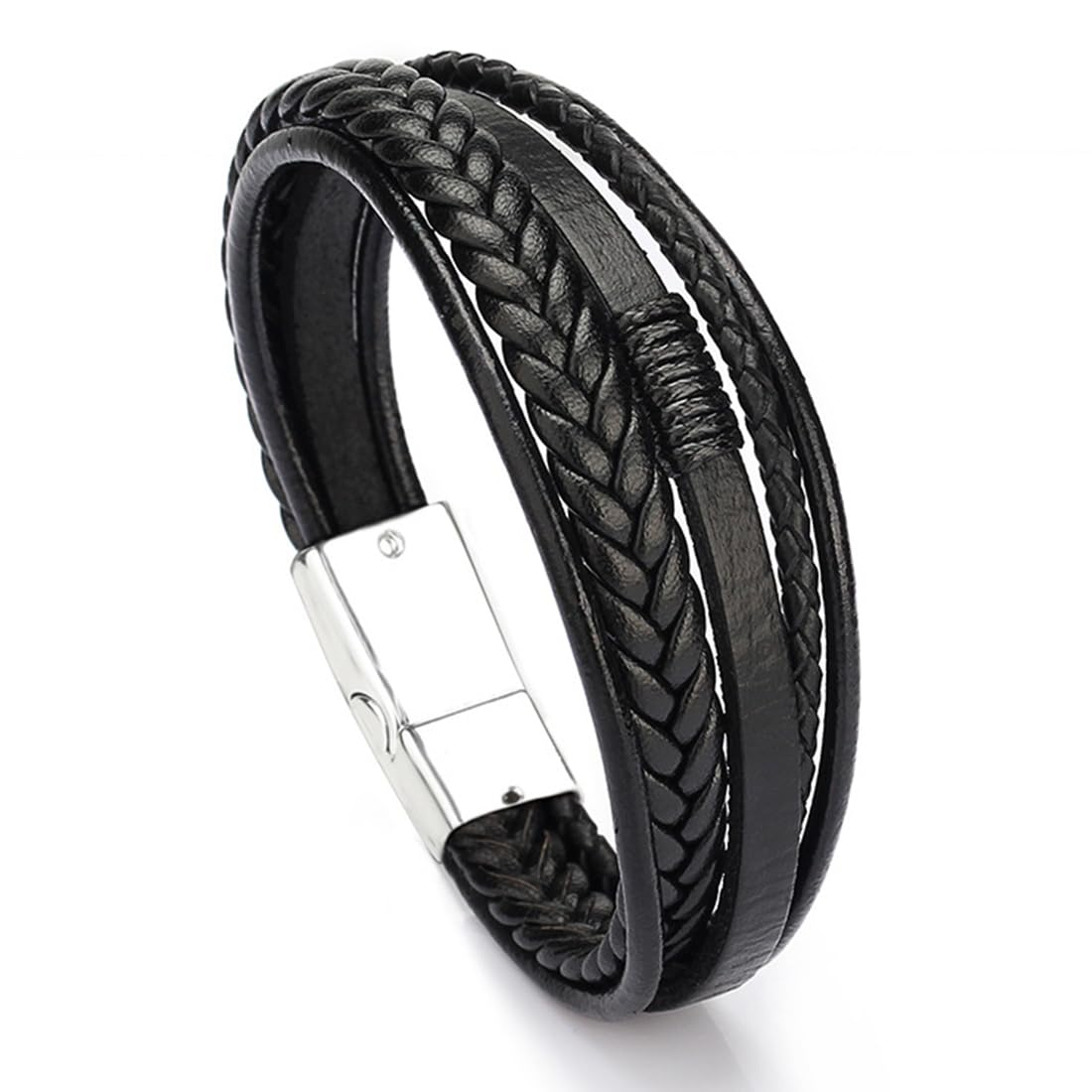XUJLRL Pulsera para hombre acero inoxidable, cuero genuino y piedra natural con un diseño trenzado y cierre magnético.