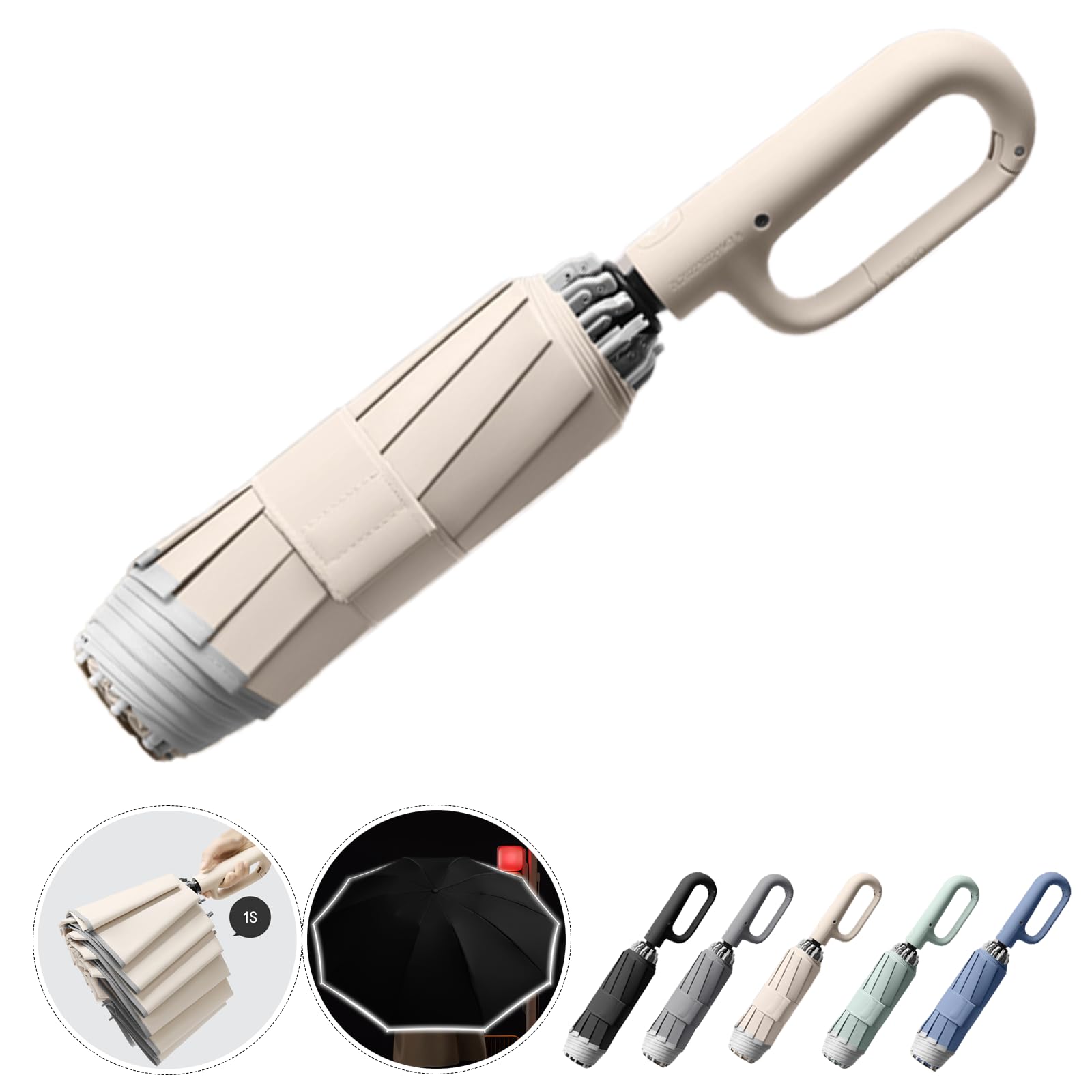 SSFUNSSFUN Ring Buckle Umbrella Reflective Safety Strip Reverse Automatic Compact Folding Travel Portable Beige, One Size