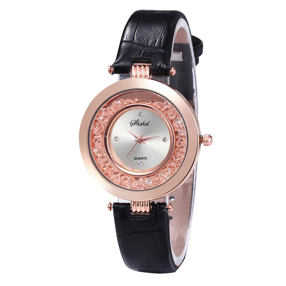 Fashion Woman's Shiny Rhinestones Quicksand Faux Leather Quartz Wrist Watch - Red