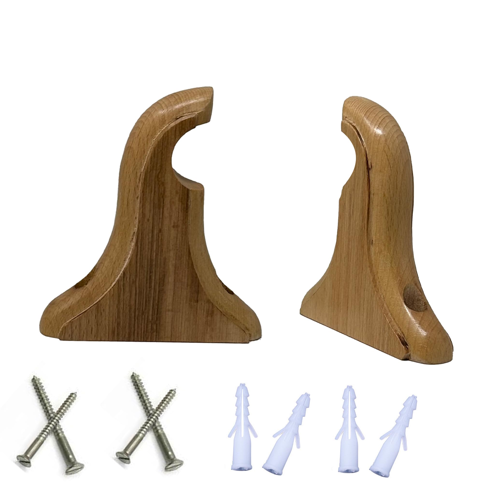 Wooden Drapery Curtain Rod Support Bracket, Up to 2 Inch Rod for 1 Window OR Door | Set of 2 | Galaxy Indiacraft (Natural Beechwood, Upto 1 Inch Drapery Rod)