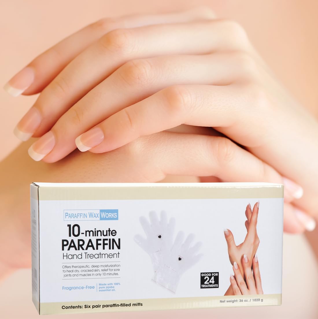 Paraffin Wax Works 10-Minute Paraffin Hand Treatment, Fragrance-Free, Spa and Home Treatment Gloves, Pack of 6-Pairs