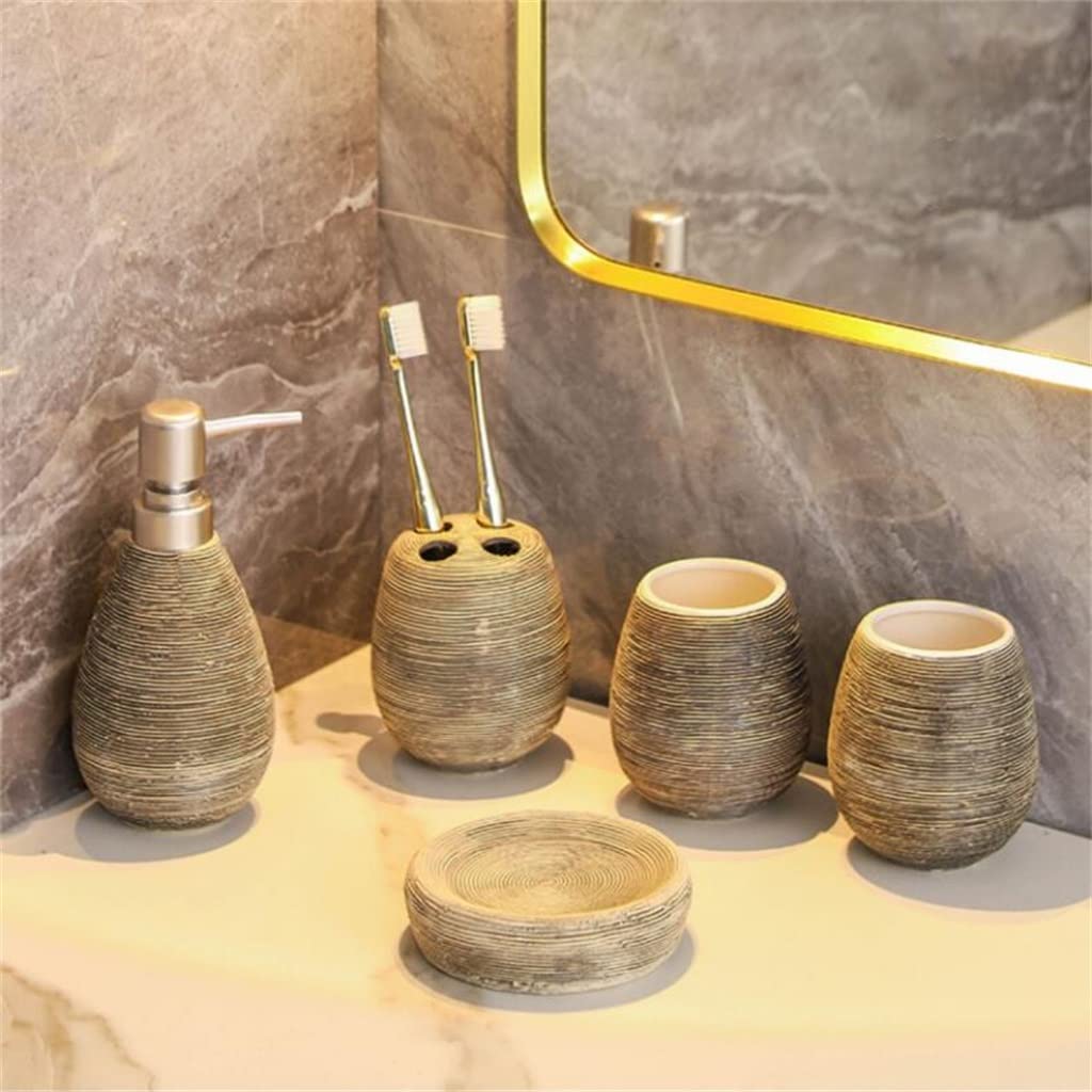 Juego de Accesorios de baño, Juego de baño cerámica con Cinco Piezas, Hecho a Mano, Estilo Retro