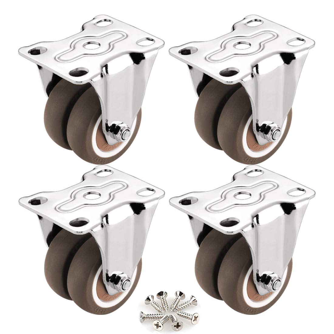 roues pour meubles, roulettes, Roulettes à plaque, roues pivotantes robustes for déplacement industriel, roulettes de transport, roues doubles en caoutchouc, avec vis, 4 pièces (frein 38 mm/1,5 po) (