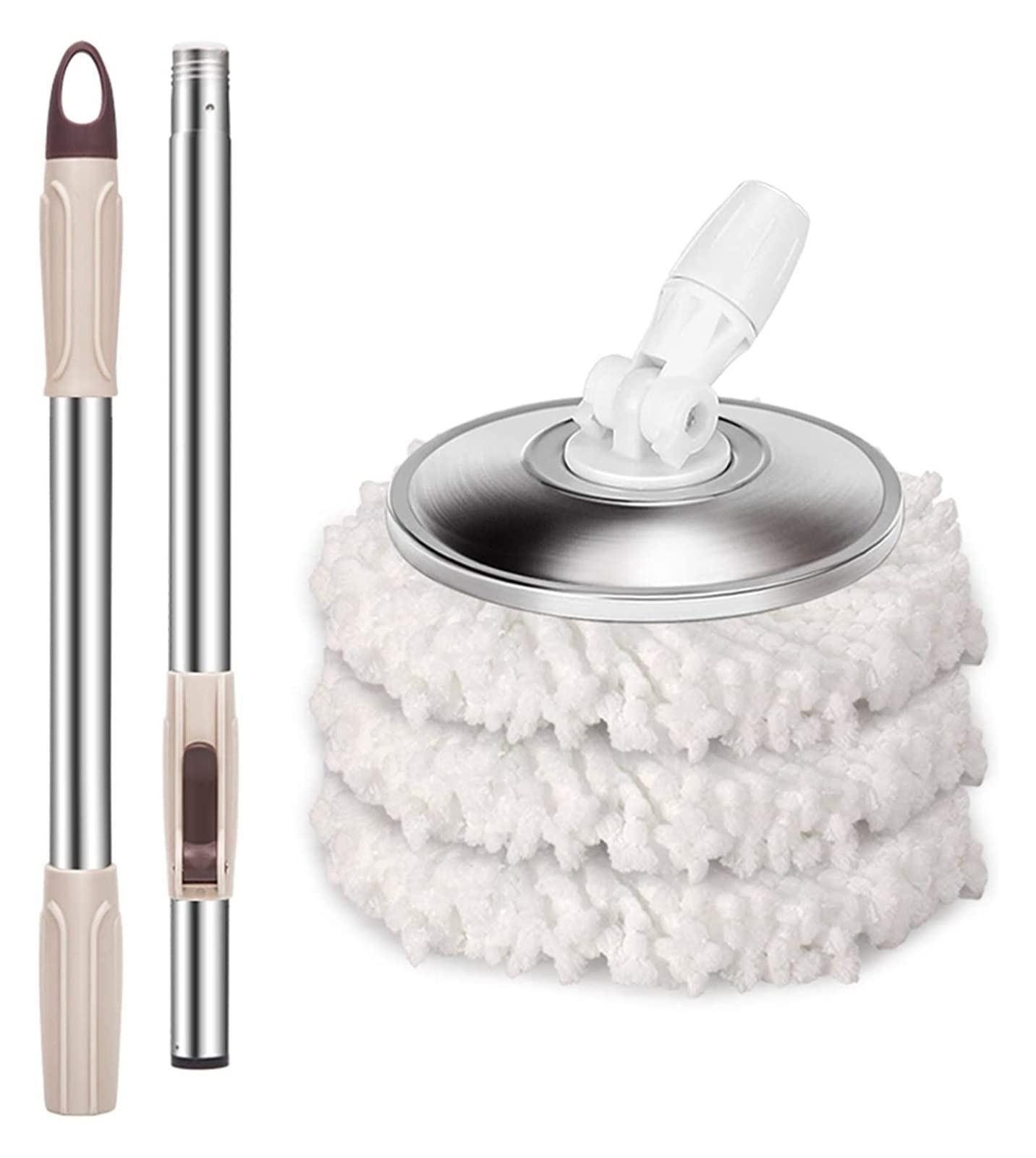 rotary mop, Wet and dry mop 360 Degree Rotatable Adjustable Triangle Cleaning Mop, Rotating Heads cleaning(Beige,Type D mop head 3 piece)