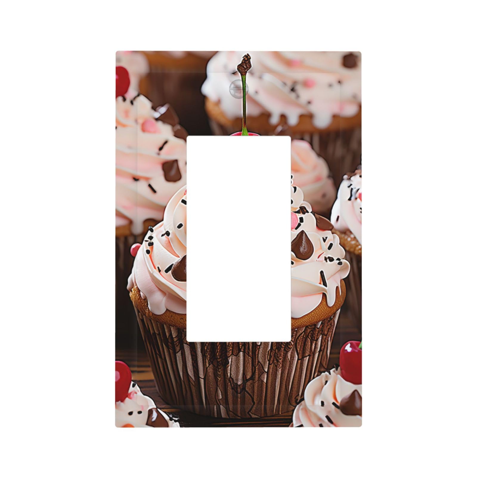 1-Gang Decorator Wall Plate Cupcake And Muffin Light Switch Cover Single Gang Receptacle Outlet Wall Plate Mid Size 5" x 3" Wallplate Unbreakable Polycarbonate Outlet Faceplates Covers