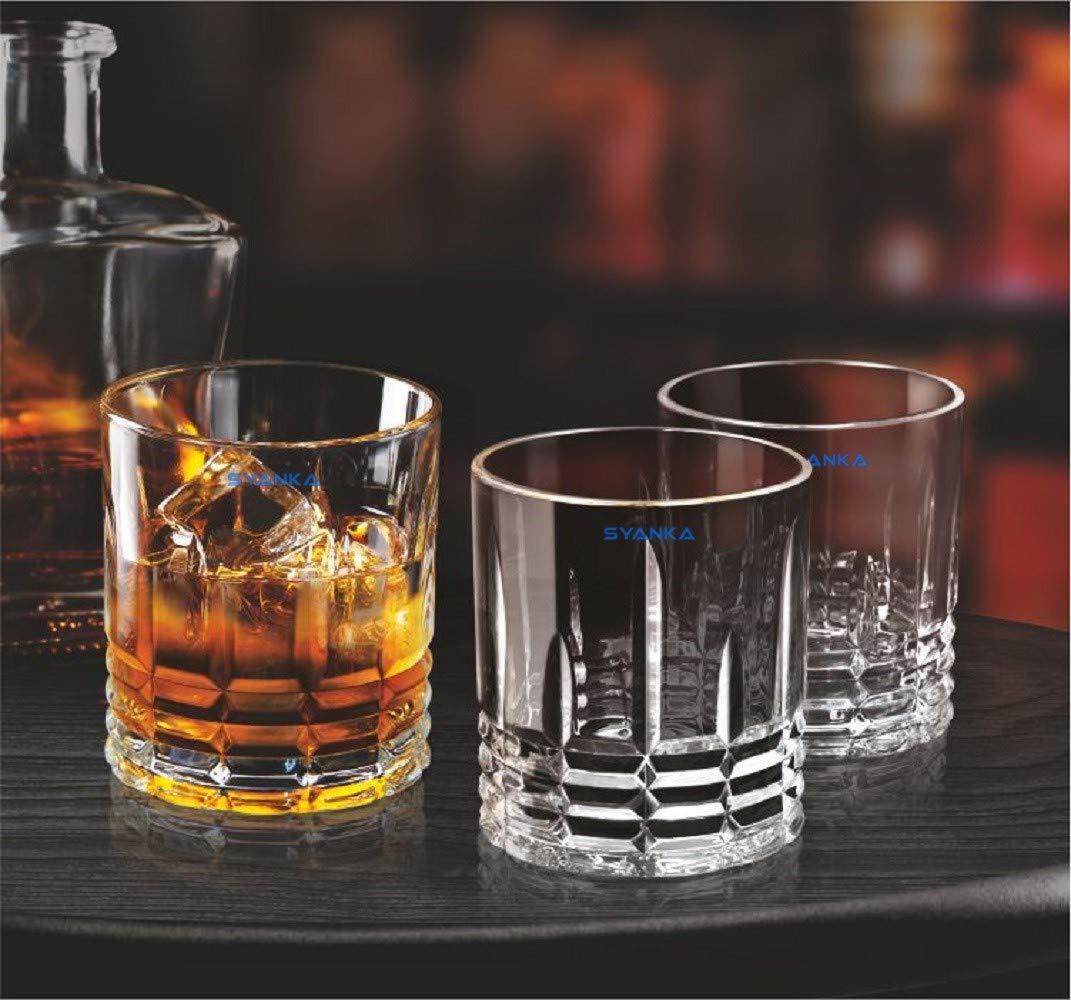 SYANKA Italian Premium Diamond Old Fashioned Glass Whiskey Glasses Set of 4, Clear, 310ml