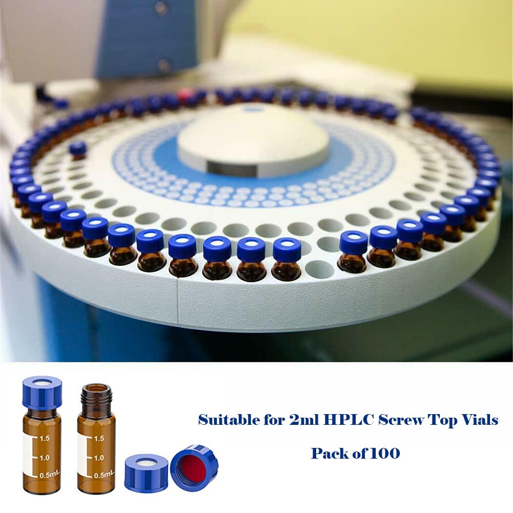 ALWSCI Tappo per Fiale Per Autocampionatore 9-425, Tappi a Vite In Polipropilene Blu da 9 Mm Con Setti In PTFE Rosso/Silicone Bianco, 100 Pezzi/Pz.