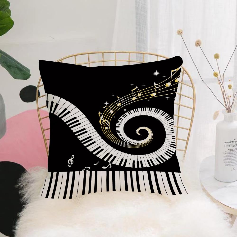 HYMSXW Cushion Cover,Throw Pillow Case Home Decorative for Living Room Bedroom Sofa Chair 20X20 Inch,Enchanting design of musical design, curved piano and shiny golden notes,Pillowcase 50X50cm