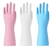 Bamllum Rubber Cleaning Gloves - 3 Pairs Latex Free Kitchen Cleaning Gloves with Cotton Liner- Household Dishwashing Gloves&comma; Non- Slip Waterproof &lpar;Medium&comma; Blue&plus;Pink&plus;White&rpar;