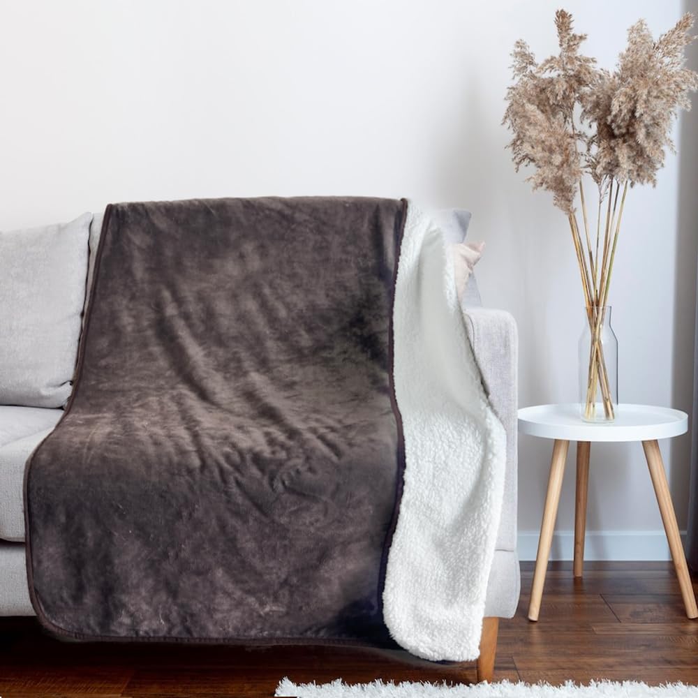 Bucephalus Waterproof Dog Blanket, Thick Reversible Soft Pet Blankets for Couch Bed Protection, Pee Proof Sherpa Fleece Blanket for Small Medium Large Dogs Puppy Cats Washable (Brown,30"×40")