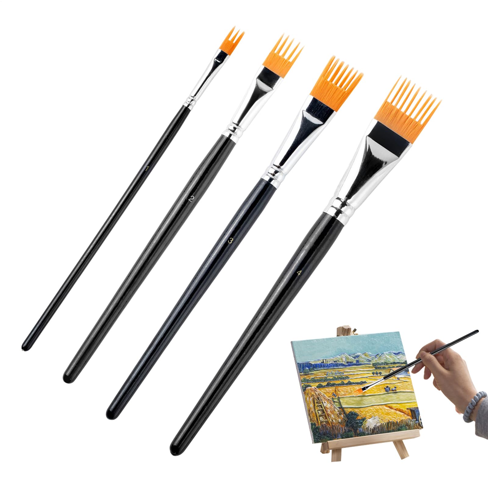 Pinceles De Pintura para Artistas, Ergonómico 4 Piezas Herramientas Pluma | Pinceles para | para Colorear en Clase Y Dibujo De Adultos