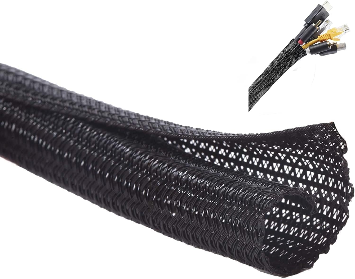 10ft - 1/2 Inch Cord Protector, Wire Loom Tubing, Cable Sleeve Split Sleeving, Protect Pets from Chewing Cords for USB Cable Power Cord Audio Video Cable for Home, Office, Black