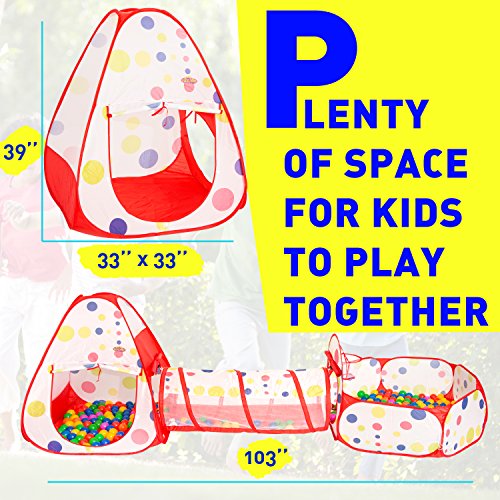 image for Kiddzery 3pc Kids Play Tent Crawl Tunnel and Ball Pit with Basketball 