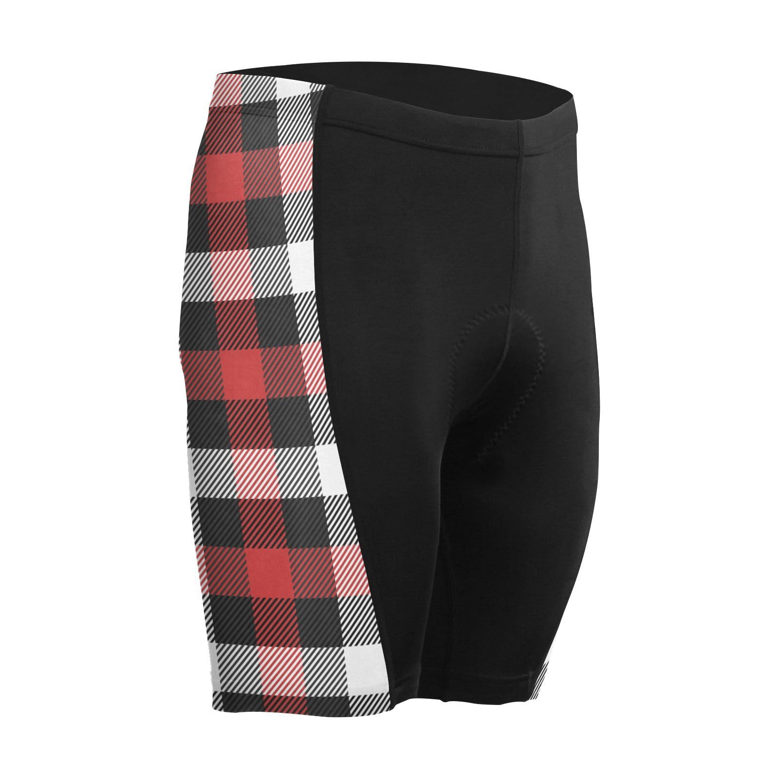 Men's Cycling Shorts, Padded Cyclings Pants, Cyclings Clothing with Leggings Worn in A Loop Christmas Plaid Black Red