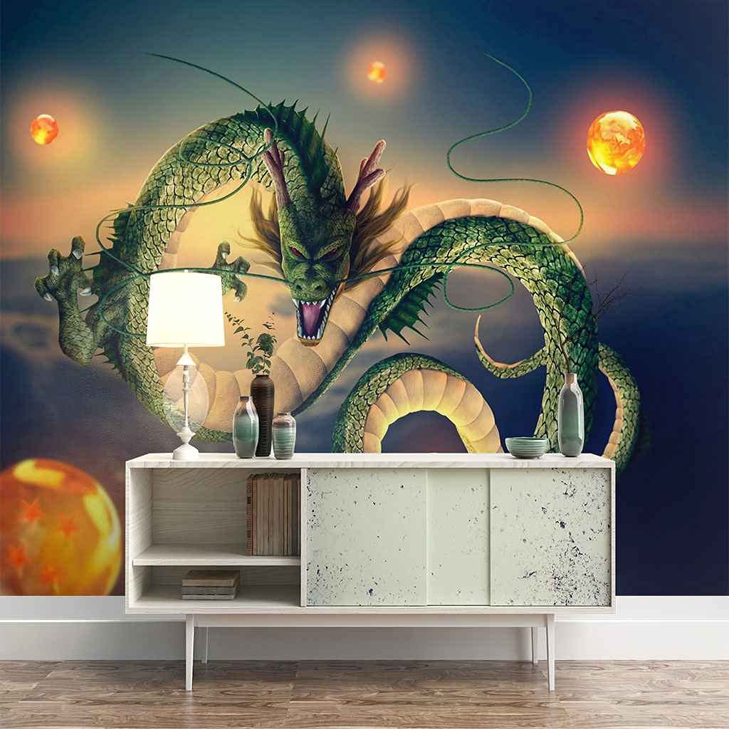 Papier peint panoramique dragon vert pour chambre d'ados et salon 250x175 cm