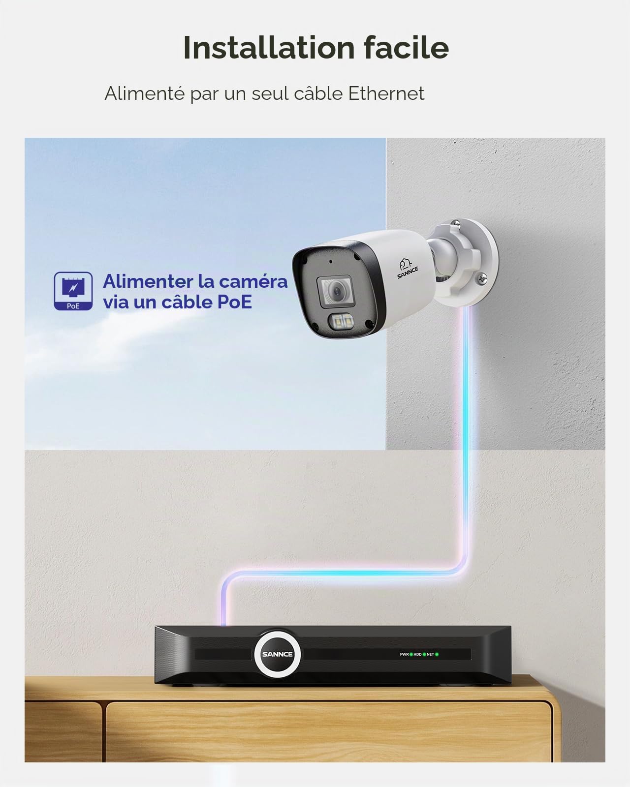 SANNCE Système de caméras de surveillance CCTV via PoE 8CH, Enregistreur vidéo réseau 6MP 8 canaux avec 4 caméras IP extérieures 3MP, Détection intelligente des personnes et véhicules, Vision nocturne