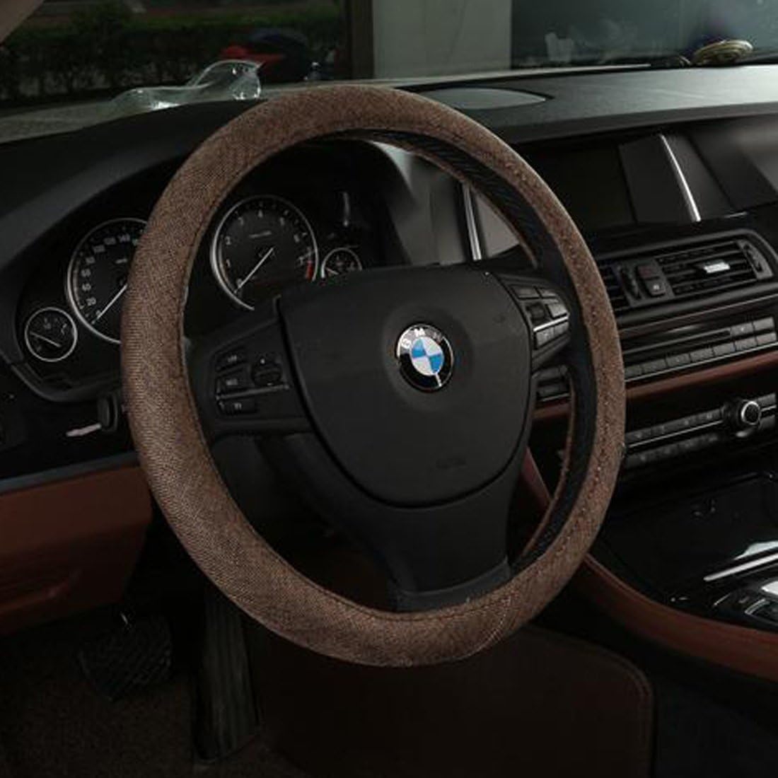 Linen Steering Wheel Cover Cooler Hands In Summer 15 Inch (brown)