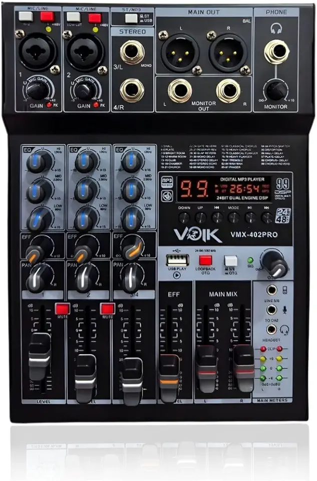 Mesa de Som 4 Canais com USB e Bluetooth 48v Igreja Voik VMX-402PRO