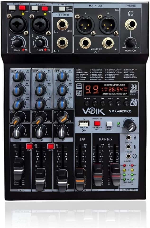 Mesa de Som 4 Canais com USB e Bluetooth 48v Igreja Voik VMX-402PRO