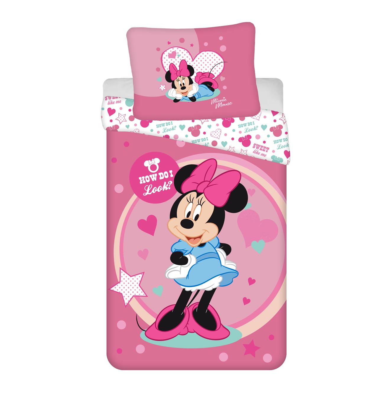 Jerry Fabrics Minnie Sweet Like me Juego de Cama Funda Nórdica de 140 x 200 cm y una Funda de Almohada de 70 x 90 cm. Poliéster