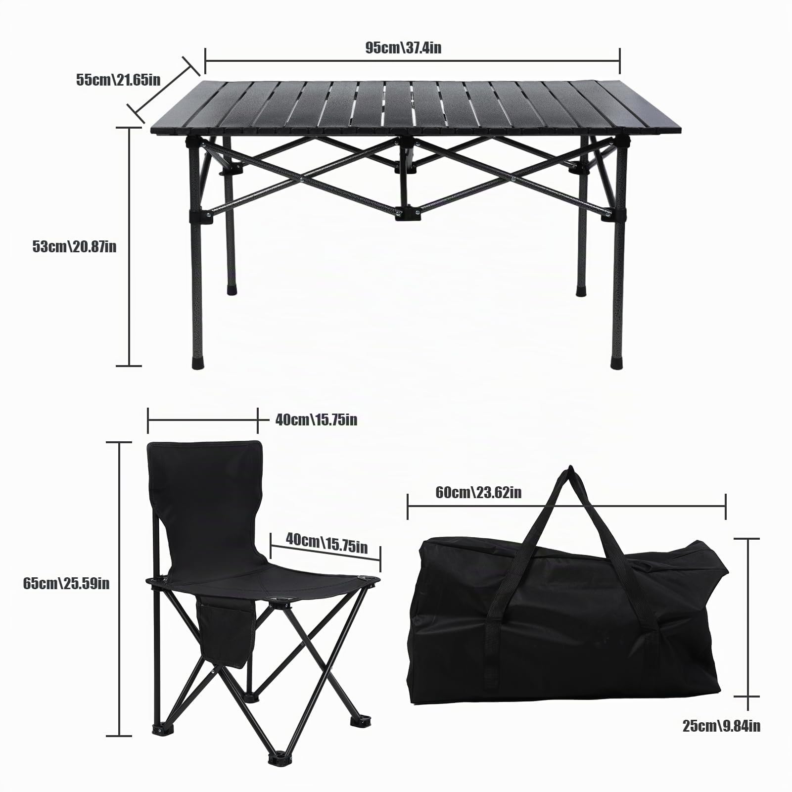 Hislaves Lot de 4 tables de camping pliantes avec chaises, table de pique-nique portable, table de jardin et chaises, ensemble de pêche, barbecue, table de randonnée avec grand organisateur de