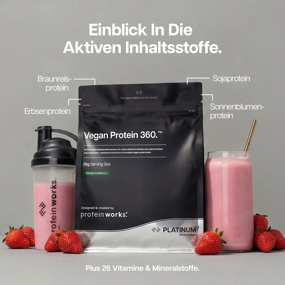 Protein Works | Vegan Protein 360 – PLATINUM Innovation, Premium-Veganproteinpulver, pflanzlicher Proteinshake, essentielle Vitamine & Mineralien, zuckerarm, Chocolate Silk, 14 Portionen, 500g