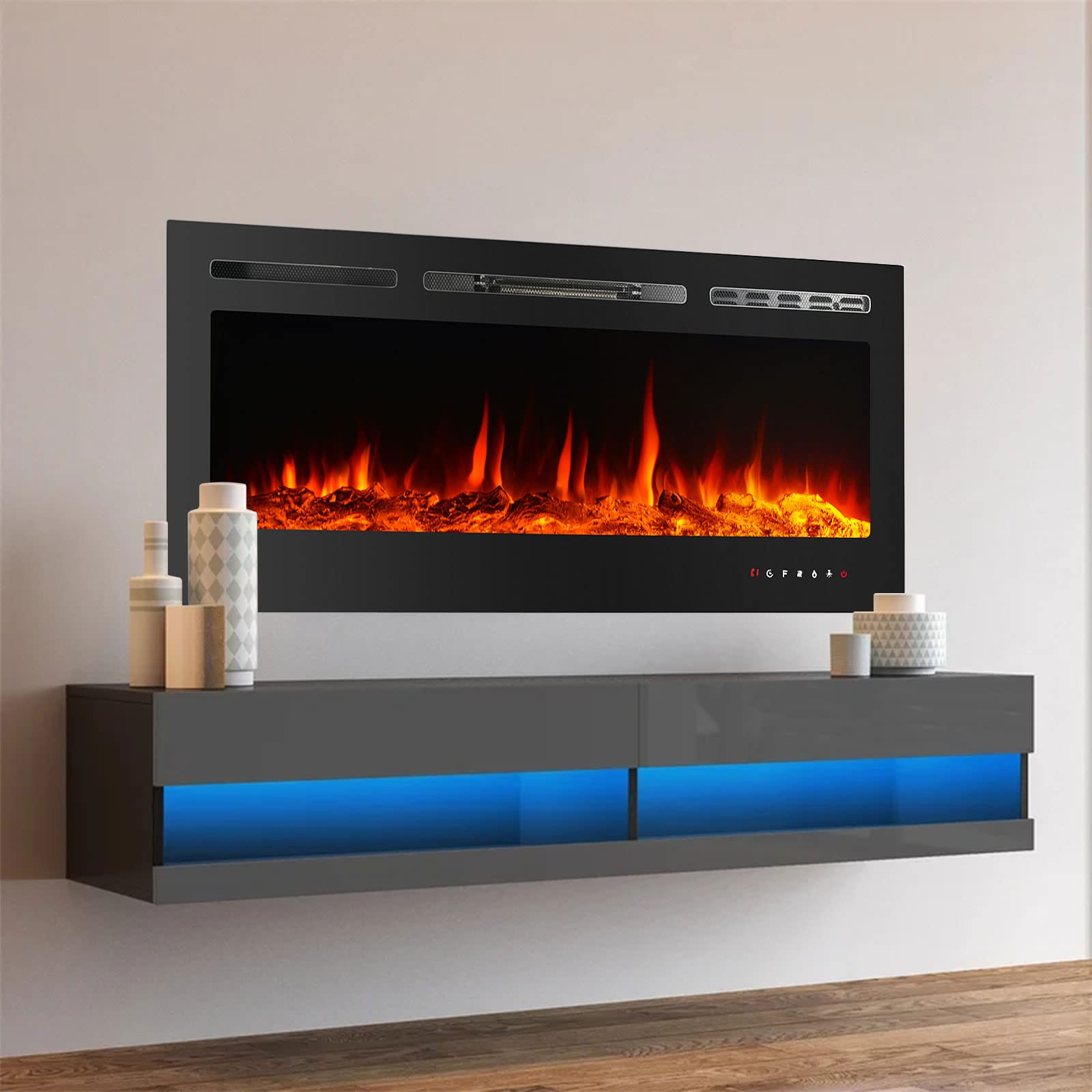 50 Inch Electric Fireplace Inserts,Wall Mounted Fireplace,Led Fireplace