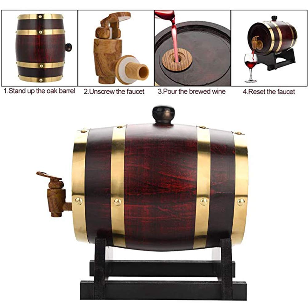 Distributeur de tonneaux de vin en Bois 15L, Seau de Stockage de barils de vieillissement en chêne Vintage avec Support en Bois et Robinet pour Affichage et Stockage de spiritueux,