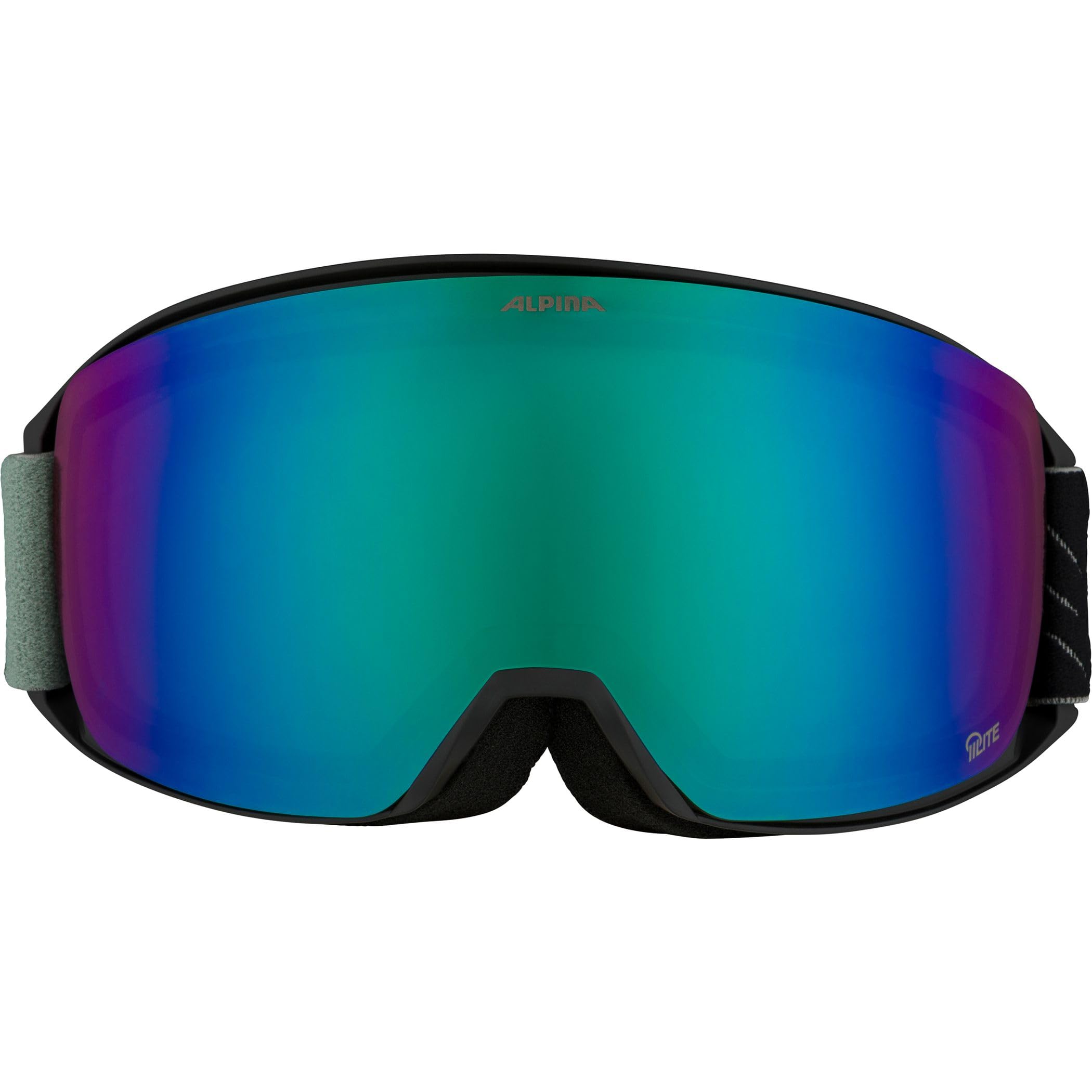 ALPINA NAKISKA Q-LITE - Maschera da sci OTG anti-appannamento, estremamente robusta e infrangibile, protezione UV 100% per adulti, black-willow-green matt