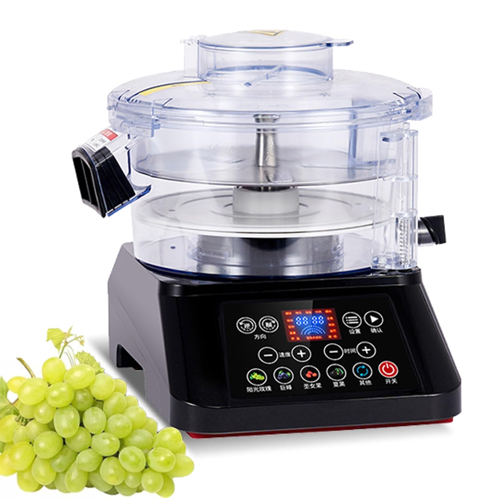 Peladora de Uvas eléctrica, peladora de Tomates Cherry con Panel de Control LCD Inteligente, peladora Comercial de Uvas, Capacidad de 500 g, rotación hacia adelante y hacia atrás.(Black)