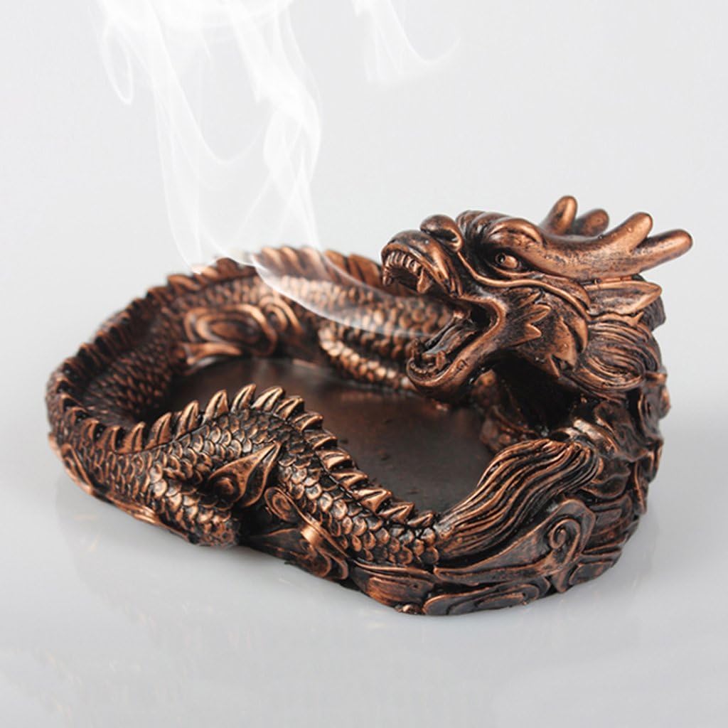 Cendrier dragon en résine cuivre rouge pour décoration salon style chinois