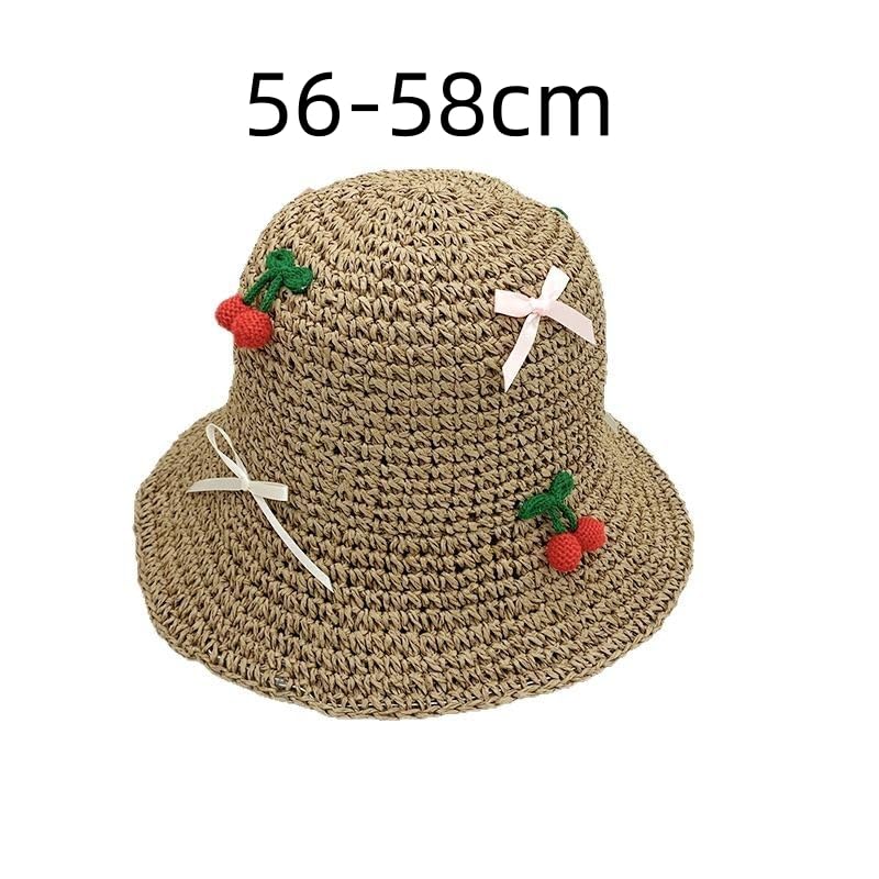 Sombrero de Paja de ala Ancha para Mujer,Plegable,Flexible,Ligero,con Lazo de Cereza,Transpirable,para Playa,para Caminar y Viajar