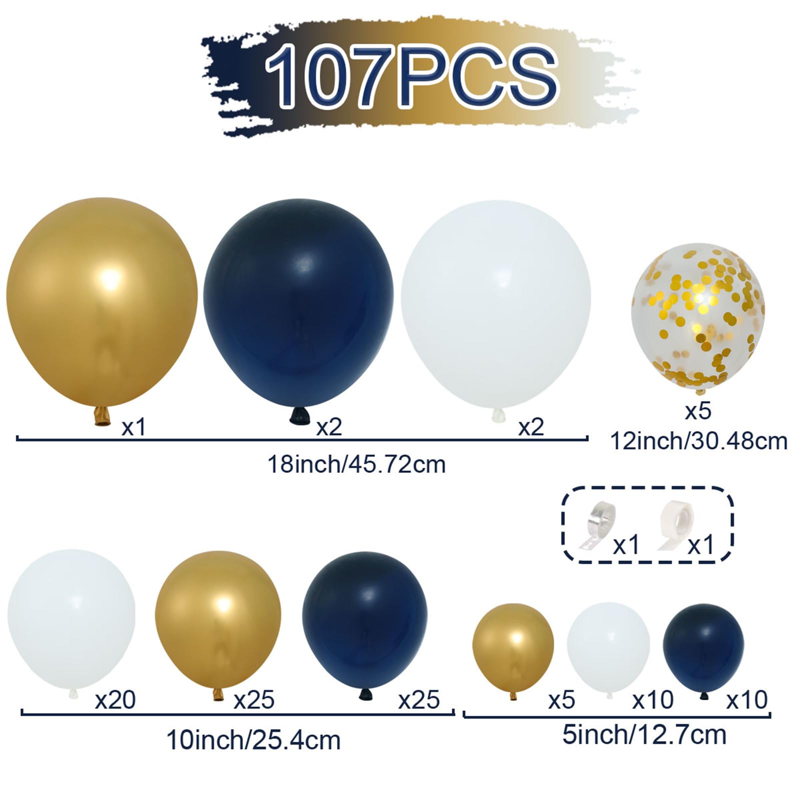 Kit Arco Globos Azules y Dorados,102Pcs Azules Globos De Cumpleaños Con Globos Oro Metálico Blancos Azul Marino,18 12 10 5 Pulgadas Balloon Para Decoración Cumpleaños Baby Shower Bautizo