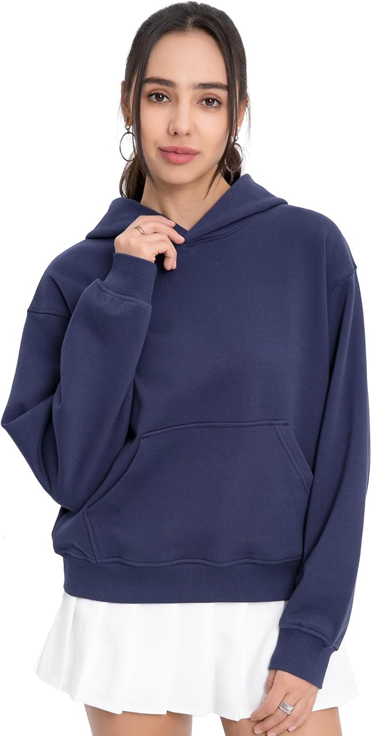 Cropped Hoodies for Women – Comfy Long Sleeve Sweatshirt with Pockets Loose Pullover Spring and Fall Fashion
